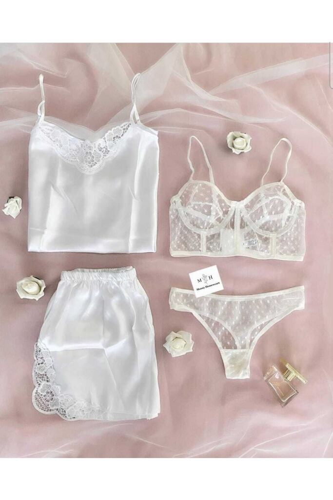 white lingerie satin 4 pieces